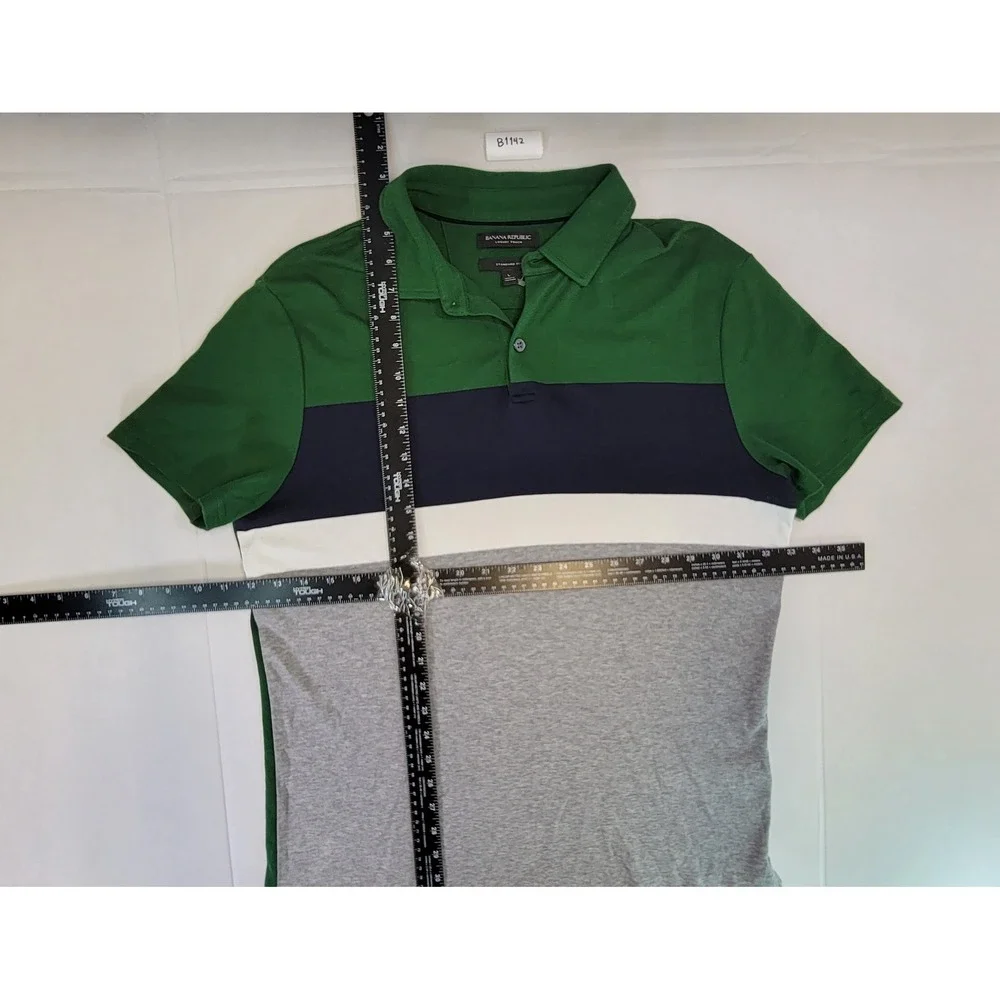 Banana Republic Mens Color‎ Block Polo Shirt Green Navy White Gray Size L